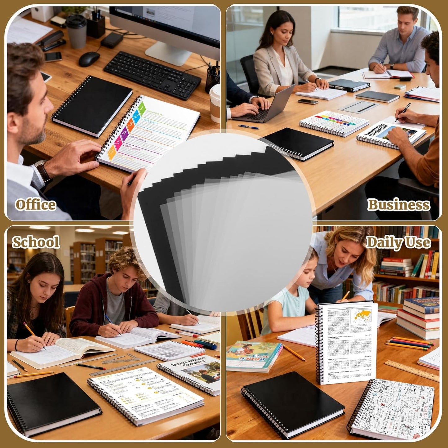 24 Pack 8.5 x 11 Inches PVC Clear Binding Covers and Backs Set,12 Pack 8 Mil Cover Sheets, 12 Pack 12mil Black Plastic Covers, Clear Report Covers for Binding, Letter Size