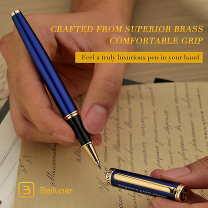 BEILUNER Luxury Rollerball Pen, Stunning Green Lacquer with 24K Gold Trim,Noble and Elegant Designs,Schneider Ink Refill, Best Gift Set for Men & Women, Refillable, Executive Writing, Nice Pens