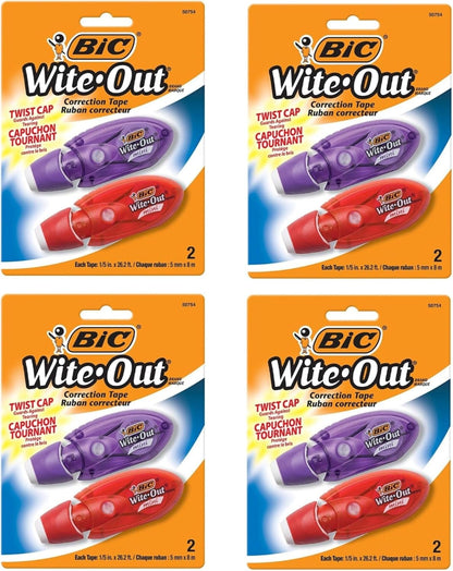 BIC Wite-Out Mini Twist Correction Tape, White, 2-Count (Pack of 4)