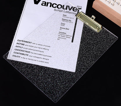 JIARI Acrylic Glitter Clipboard, Office Letter Size 8.5 x 11 Inches, A4 Paper Size, 1 Pack (Glitter-Rose Gold)