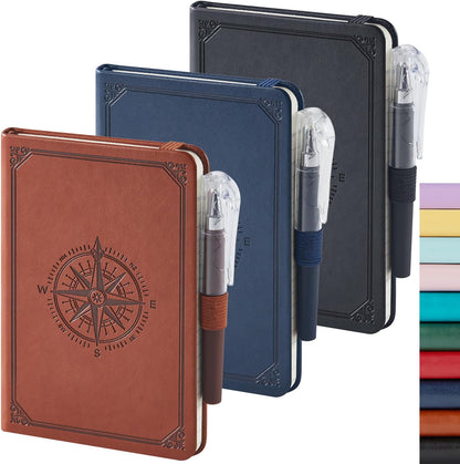 NIRMIRO Small Notebook Journals, 3 Pack Mini Pocket Note pads for Men & Women Writing, A6 Small Leather Notepad 3.7" x 5.7" with Pen, Black, Red, Green