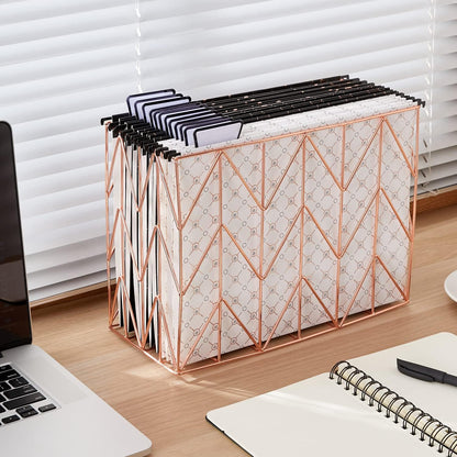 Y YOMA 12 Pack Rose Gold Hanging File Folders Letter Size Decorative File Folder Cute Pretty Hanging Folder Organizer for Filing Cabinet Office Home with 1/5-Cut Adjustable Tabs, 3 Gold Foil Design