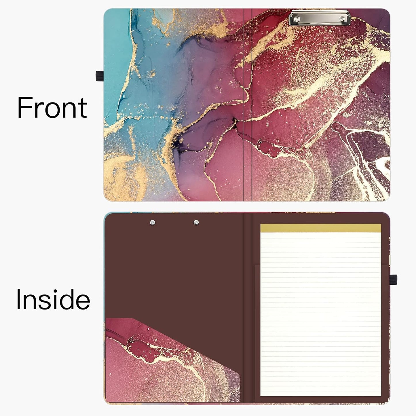 Hongri Clipboard Folio with Refillable Lined Notepad and Interior Storage Pocket for Students, Classroom, Office, Women, Man, Cute Custom Pattern, Size 12.8 x 9.2 in, Classic Flower