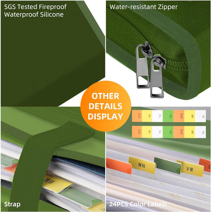 JUNDUN Accordion File Organizer - Fireproof Accordion Folder with Zipper & Labels - 13 Pocket Expanding File Folder with Multi-Pockets Document Organizer Folder for Letter A4 Files | Receipt and More