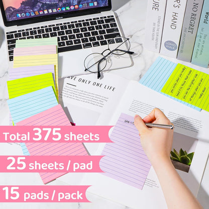 (12 Pads) Lined Sticky Notes 4x4 in Post, 6 Bright Colors with Lines Self-Stick Note Pads it, Strong Adhesive, 46 Sheets/Pad, 552 Sheets in Total