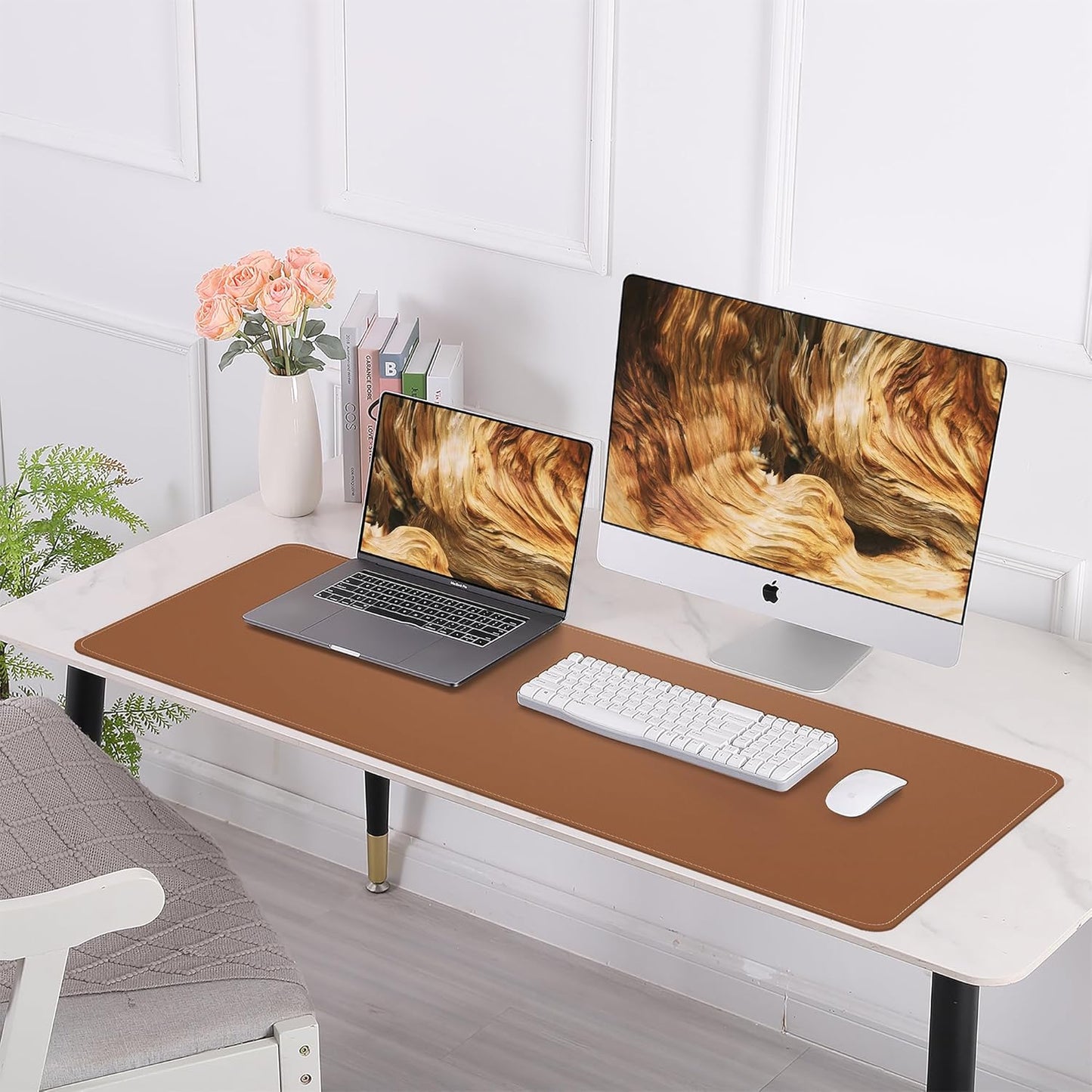 Large Desk Mat 47.2" x 17" Leather Desk Pad Protector with Natural Cork & PU Leather, Non-Slip Office Desk Mat, Large Mouse Pad, Waterproof Desk Blotter pad for Office&Home(Black)