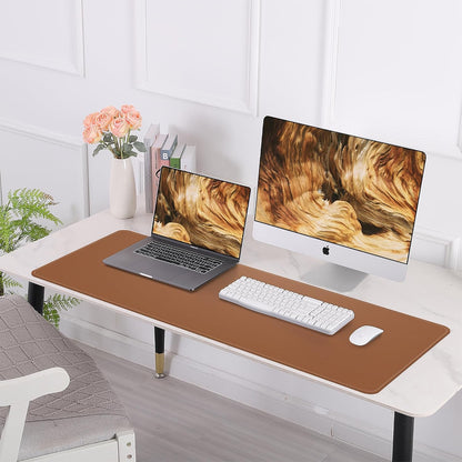 Large Desk Mat 47.2" x 17" Leather Desk Pad Protector with Natural Cork & PU Leather, Non-Slip Office Desk Mat, Large Mouse Pad, Waterproof Desk Blotter pad for Office&Home(Black)