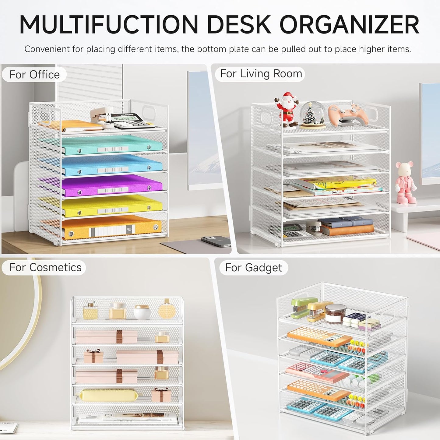 Lavatino 5 Tray Desk File Organizer, Black Mesh Paper Sorter Letter Tray Organizer with Handle, Desktop File Organizer and Storage for Letter/A4 Office File Folder