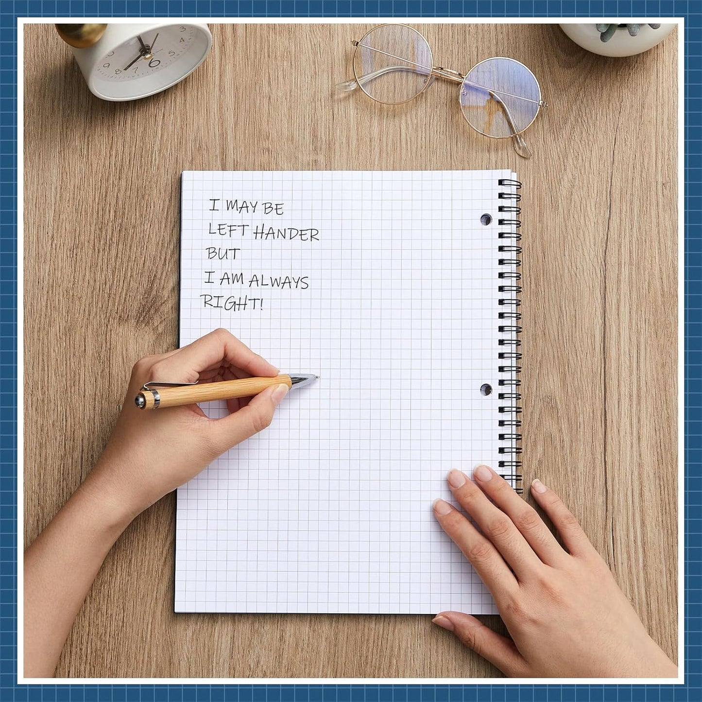 Henoyso 11" x 8.5" Lefty Spiral Graph Paper Notebook, Left Handed 1 Subject 4x4 Grid Paper Notebook, Blue Covers 70 Sheets Easy Tear-off for Maths Geometry Drawing, Gifts for Students