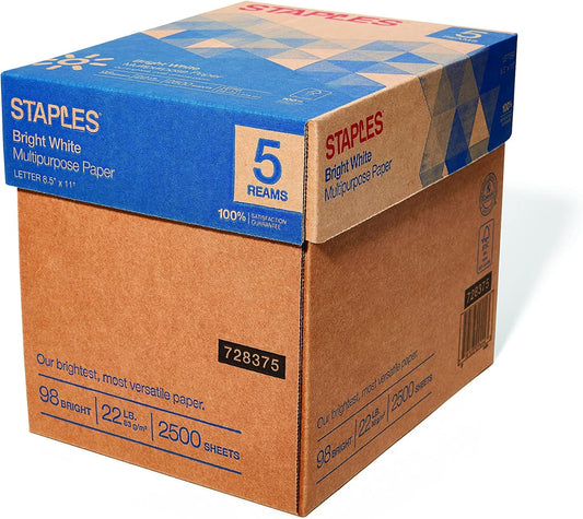 Staples 8.5-Inch x 11-Inch Multipurpose Paper 22 lbs 98 Brightness 500/RM 10 RM/CT