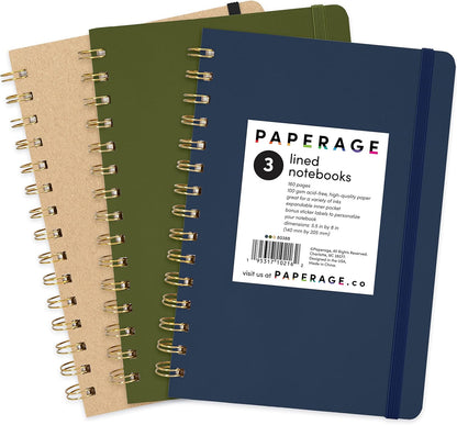 PAPERAGE Lined Spiral Journal Notebook, (Black), 160 Pages, Hardcover Journal for Women & Men, Medium 5.5 in x 8 in - 100 GSM, Thick Paper, Spiral Notebook for Work, School & Journaling