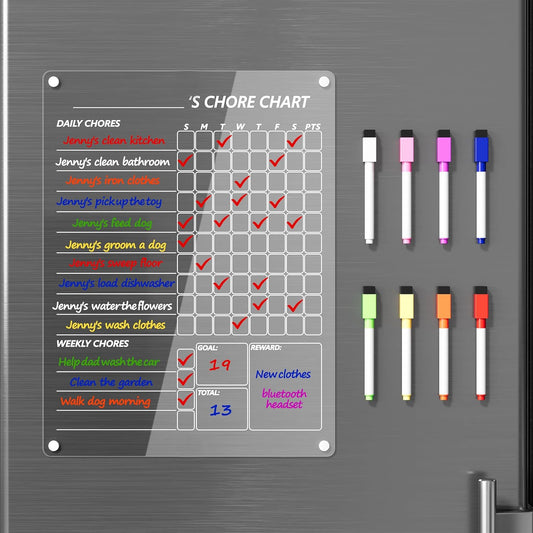 Neatsure Acrylic Magnetic Dry Erase Board for Fridge, Clear Whiteboard for Refrigerator, Notepad Memo to Do/Grocery List White Board, w/ 8 Colors Markers, 12"x9"