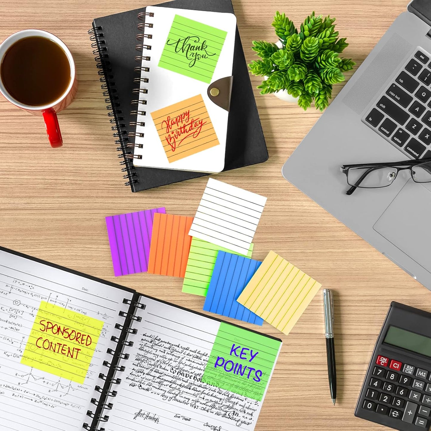 3x3 Inch Transparent Sticky Notes 300 Sheets, Clear Translucent Lined Self-Adhesive Memo Repositionable Reminder Pad for Office, College Students, Planners, Journals, School Supplies (Purple)