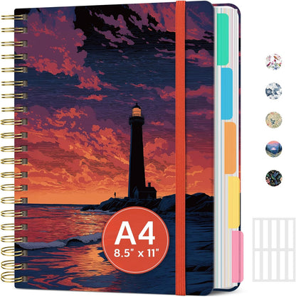 Large Lined Spiral Journal for Women Cute Hardcover 5 Subject Notebook for Work 8.5" x 11" with Removable Dividers & Tabs, College Ruled, 280 Pages Aesthetic Journal for Work, School & Note Taking, Garden of Whimsy