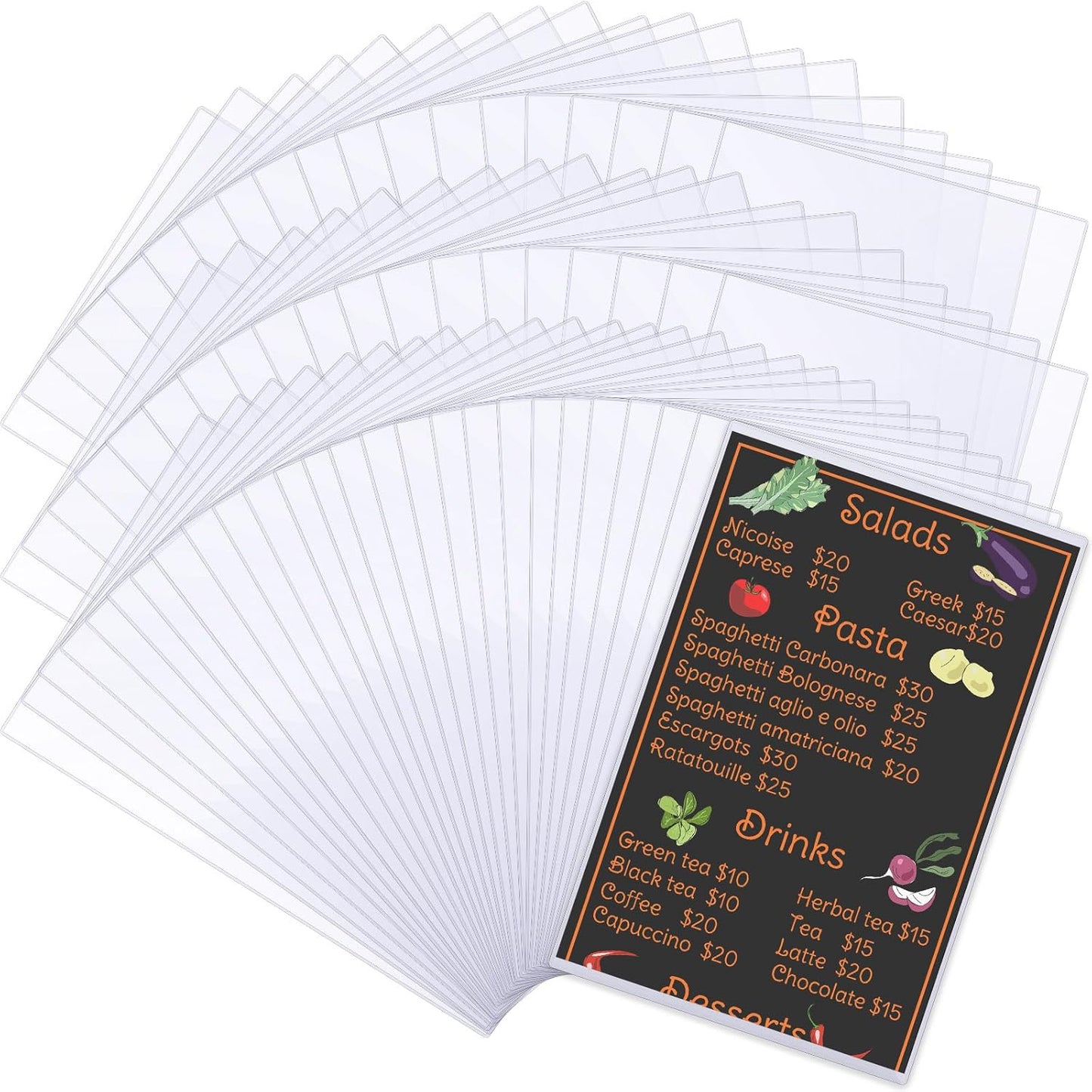 Henoyso 45 Pcs 8.5" x 14" Menu Cover Rigid Print Protectors Clear Heavy Duty Menu Holder Poster Protector Sleeve Hard Plastic Paper Sleeves for Page Sheet Photographs Document Birth Certificate