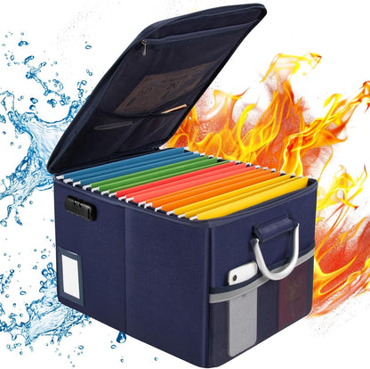 TOMKID Fireproof Document Box, Fireproof File Box with Lids, Important Document Organizer Box with Lock, Portable File Folder Organizer with Handle