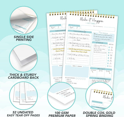 Decorably 52 Sheets Boho Celestial Undated Daily to Do List Notepad - 6.5x10" Spring-Bound Planner, Easy Tear-Off, for Schedule, Priorities, Agenda, Water Intake, Meals, Notes & Doodles - Home, Office