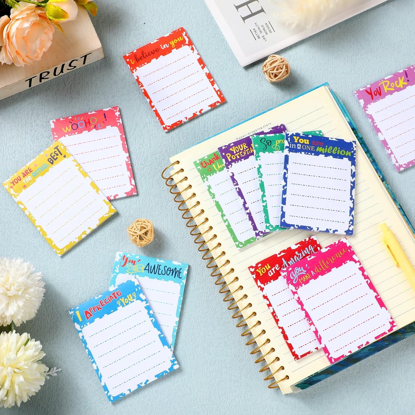 Yinder 24 Pack Inspirational Sticky Notes Motivational Notepads Appreciation Sticky Notes Funny Memo Pads Positive Note Bulk 3 x 4 Gift for Women Nurse Teacher Office Supplies(Black,Inspirational)