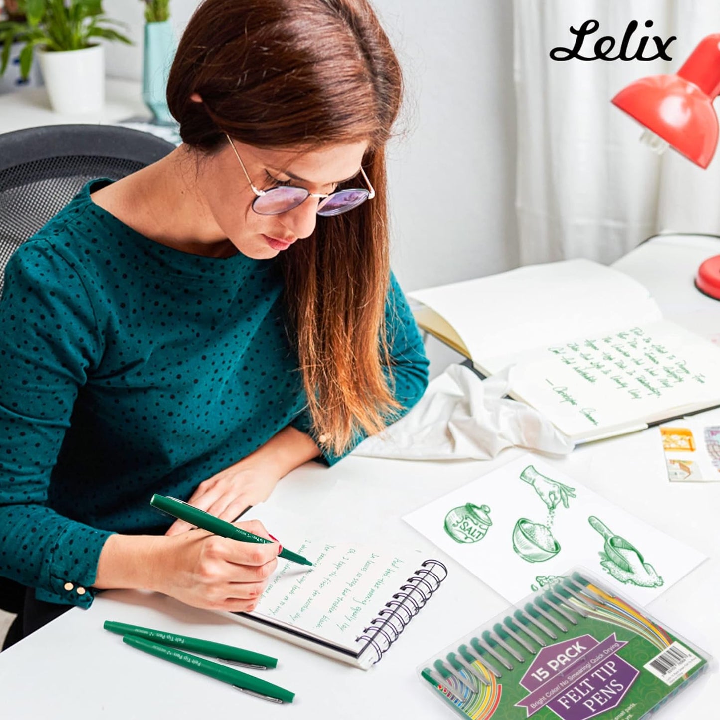 Lelix Felt Tip Pens, 15 Black Pack, 0.7mm Medium Point, Felt Tip Markers Pens for Journaling, Writing, Note Taking, Planner, Perfect for School Office and Art Supplies