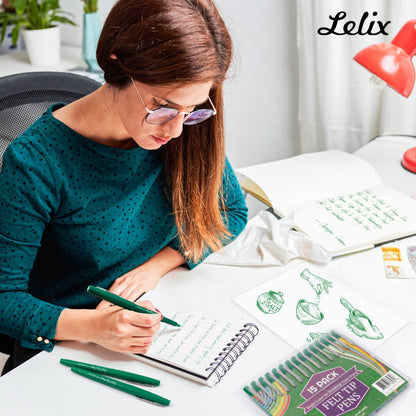 Lelix Felt Tip Pens, 15 Black Pack, 0.7mm Medium Point, Felt Tip Markers Pens for Journaling, Writing, Note Taking, Planner, Perfect for School Office and Art Supplies