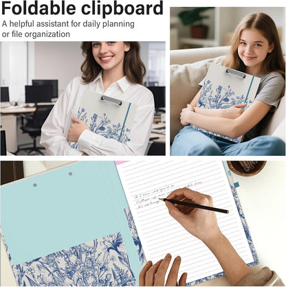 A4 Cute Clipboard Folio with Notepad Clipfolio and Interior Storage, Foldable Nursing Legal Size Clipboards for Work/Kids/Teachers - Almond Tree