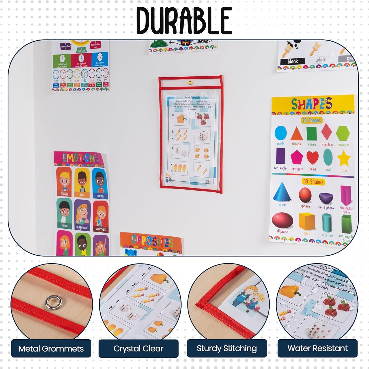 Essex Wares - 6 Pack, Assorted, Dry Erase Pocket Document Protectors, 10" Wide x 13.5" Tall- Dry Erase Clear Plastic Sleeves - Reusable & Easy Erase Plastic Invoice Holders, Water-Resistant & Durable