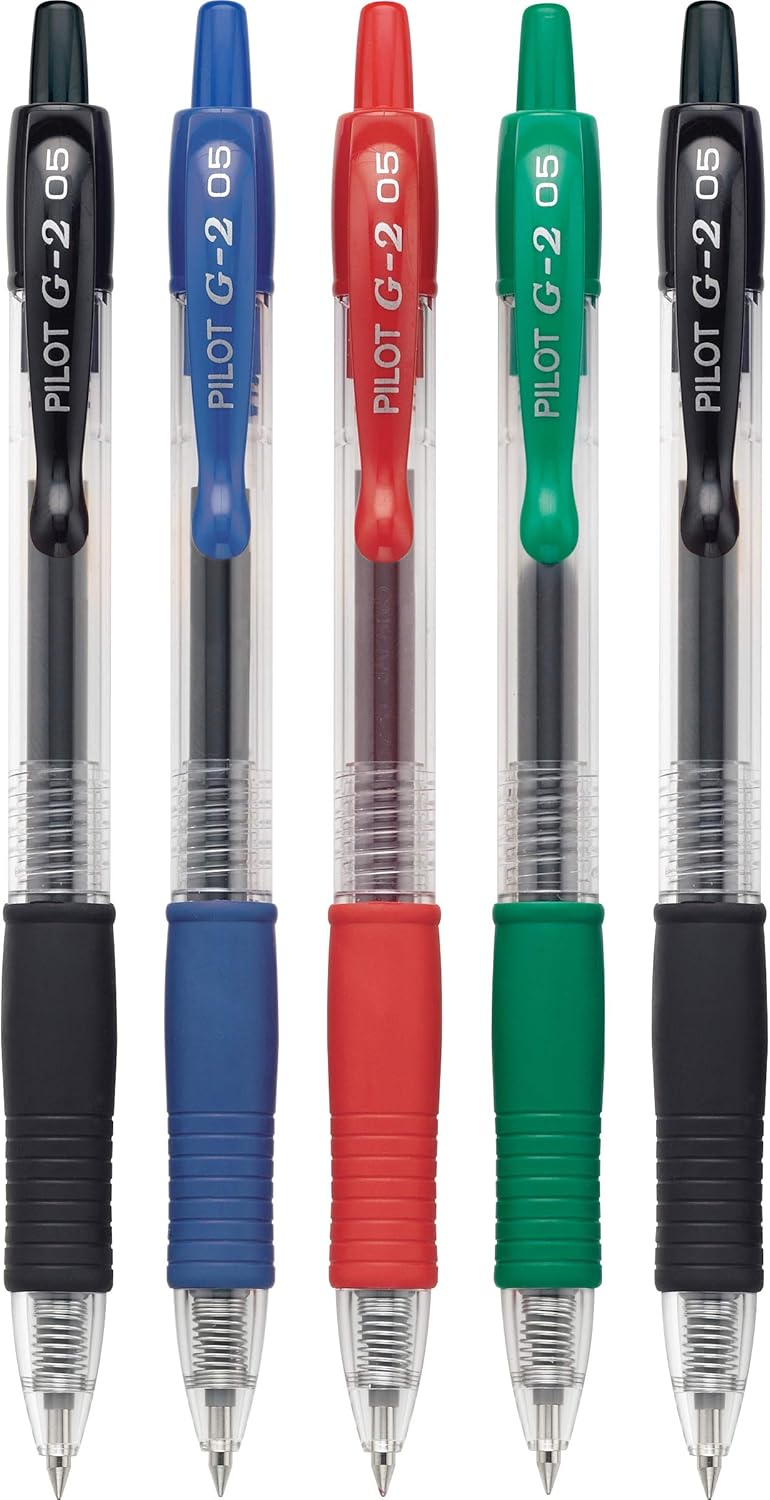 PILOT G2 Premium Refillable and Retractable Rolling Ball Gel Pens, Extra Fine Point, Assorted Color Inks, 5-Pack (31300)