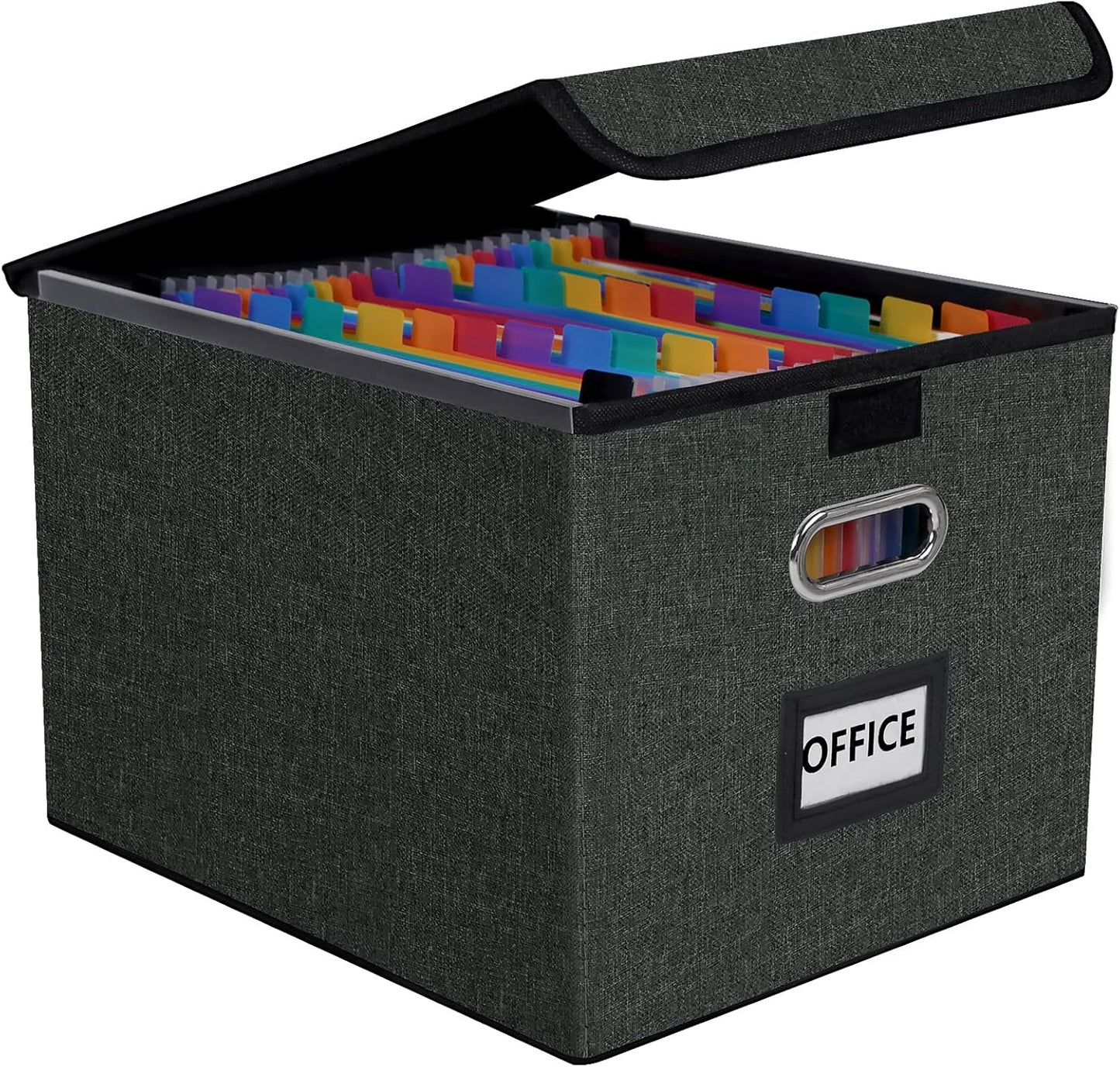 File Organizer Box with 25-Pocket Accordion Folder, File Folder & Protective Lid - Document Storage for Home, Office, School, Dark Grey