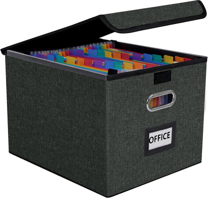 File Organizer Box with 25-Pocket Accordion Folder, File Folder & Protective Lid - Document Storage for Home, Office, School, Dark Grey
