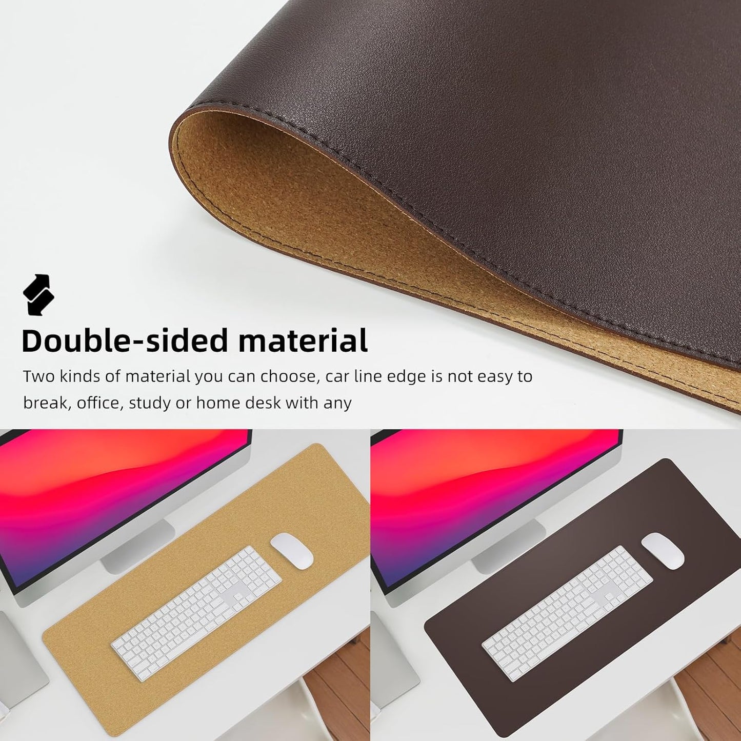 Large Desk Mat 47.2" x 17" Leather Desk Pad Protector with Natural Cork & PU Leather, Non-Slip Office Desk Mat, Large Mouse Pad, Waterproof Desk Blotter pad for Office&Home(Black)