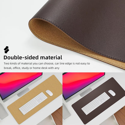 Large Desk Mat 47.2" x 17" Leather Desk Pad Protector with Natural Cork & PU Leather, Non-Slip Office Desk Mat, Large Mouse Pad, Waterproof Desk Blotter pad for Office&Home(Black)