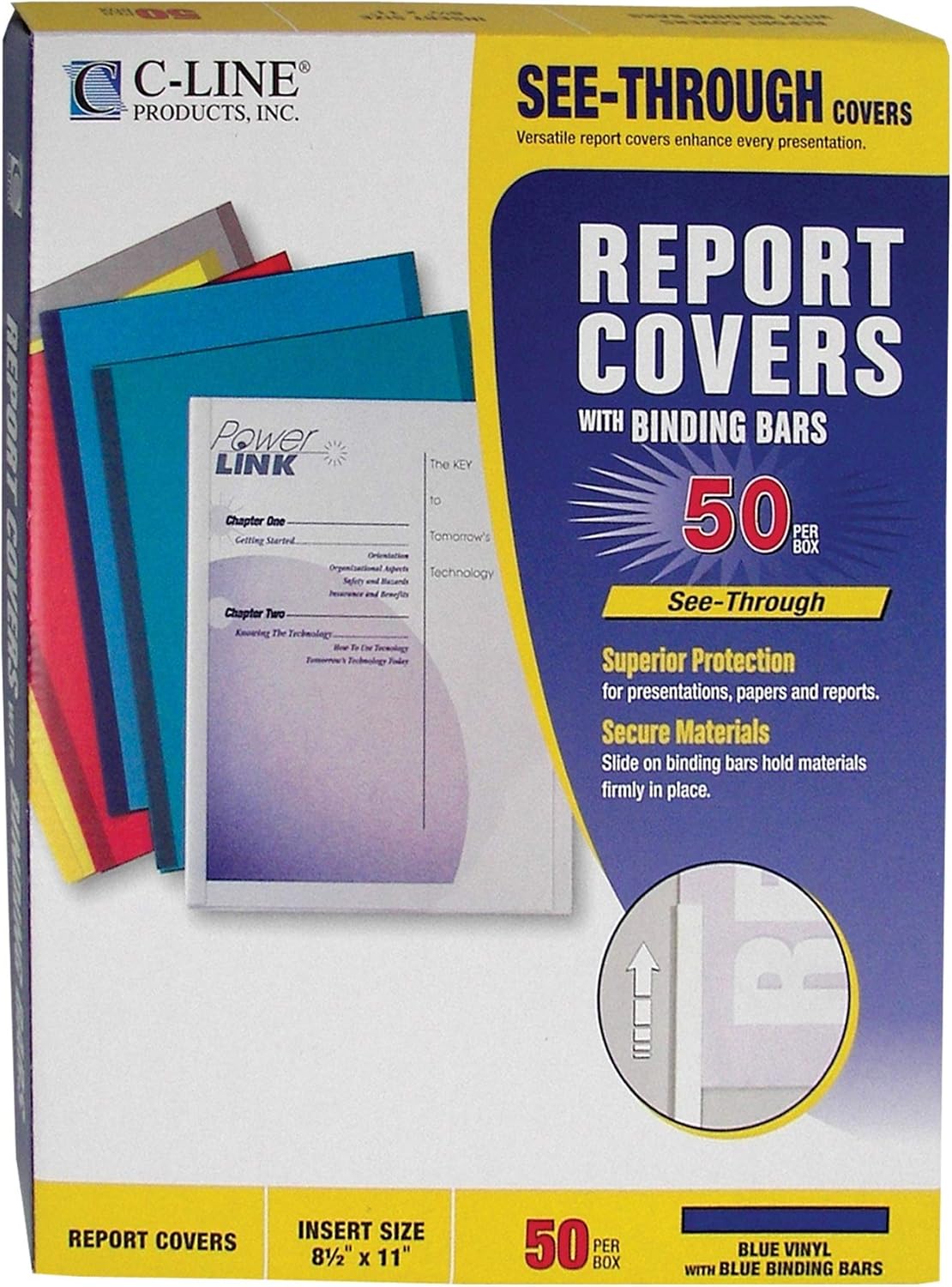 C-Line Report Covers with Binding Bars, Red Vinyl, Red Bars, 8.5 x 11 Inches, 50 per Box (32554)