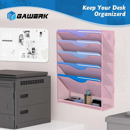 Gawerk 10-Tier Wall File Organizer Hanging Wall File Holder Wall Mount Paper Folder Organize, Mesh Magazine Document Mail Organizer Wall Organizer for Office School Home, Black