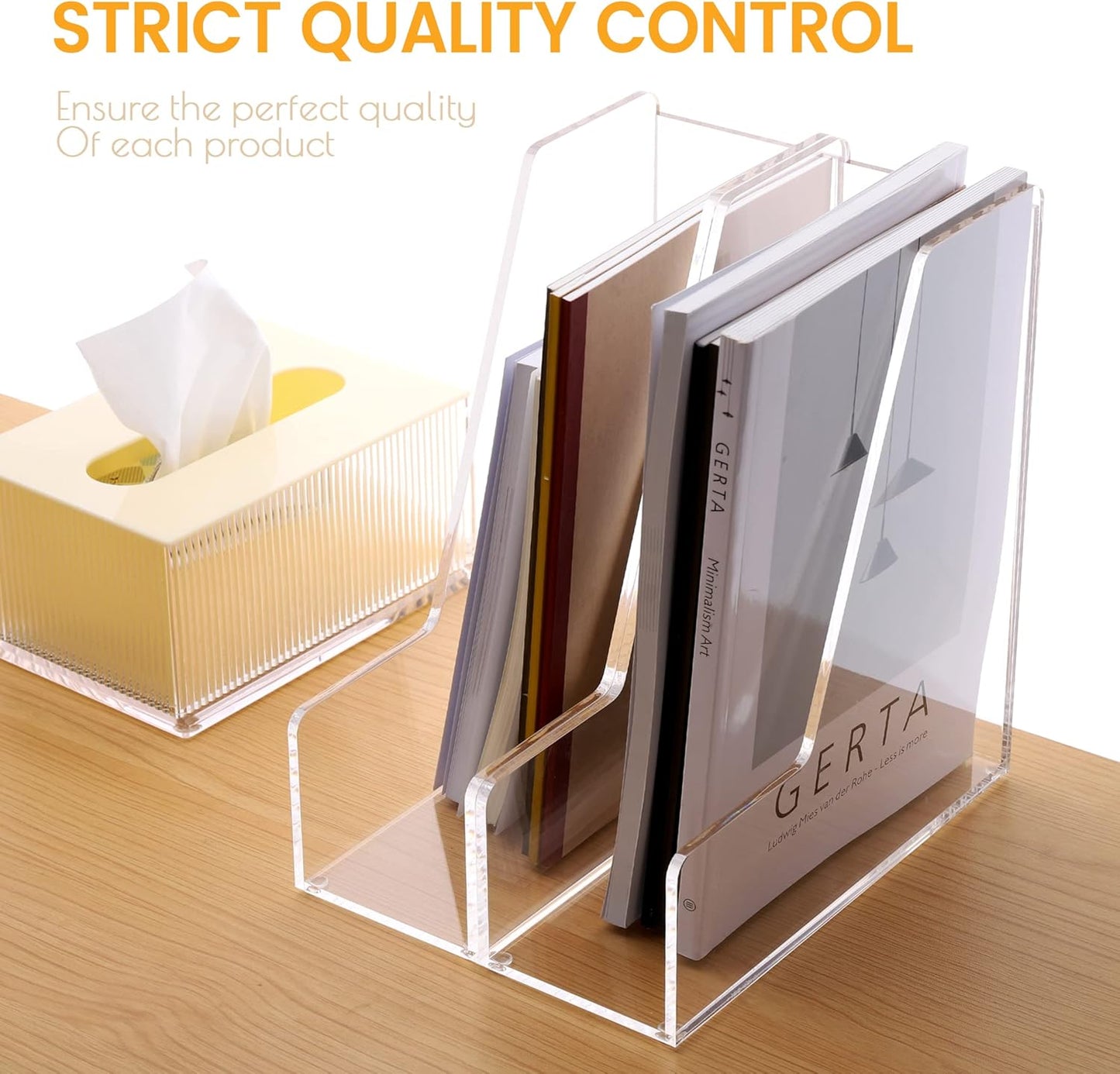 HeZone Acrylic Magazine Rack File Holder Desk Organizers and Storage 2-Pack Small Clear Acrylic Vertical Magazine Holder Book Stand for Office Desk