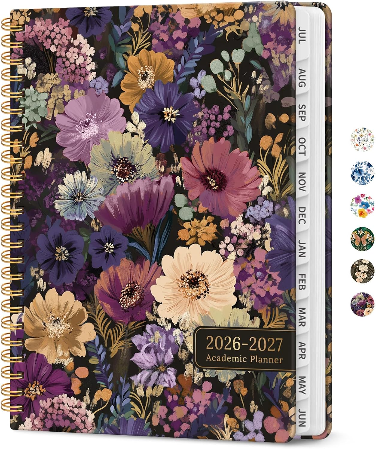 Planner 2026-2027, Academic Year Monthly and Weekly Calendar Planner, Jul 2026 - Jun 2027, Hardcover Teacher Student Planning Agenda book with Tabs, Perfect for School Office Supplies, 6.3" x 8.5" - Wildflowers