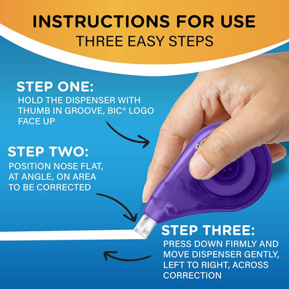 BIC Wite-Out EZ Correct Correction Tape, White, No Dry Time, Tear Resistant Tape, 4-Count