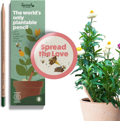 SproutWorld Wood-Cased Pencils | Mindful Thoughts Edition | HB Pre-Sharpened Graphite Plantable Wooden Pencils with Flower, Herb & Vegetable Seeds | Gift with Inspirational Quotes | 8 Pack