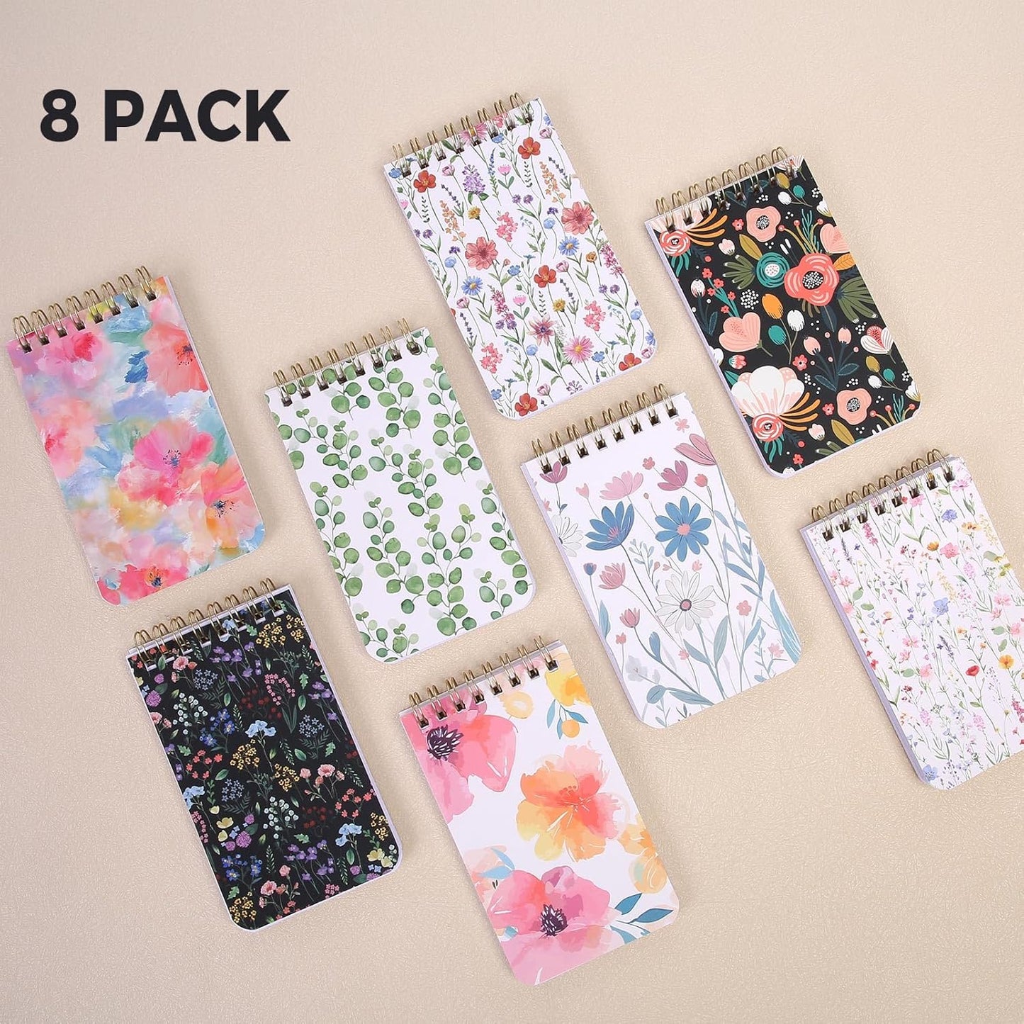 SKYDUE Small Notebooks, 3x5 Pocket Notepads with Aesthetic Covers, Mini Spiral Notebook with Lined Pages for Work Nursing School Essentials, Set Of 8