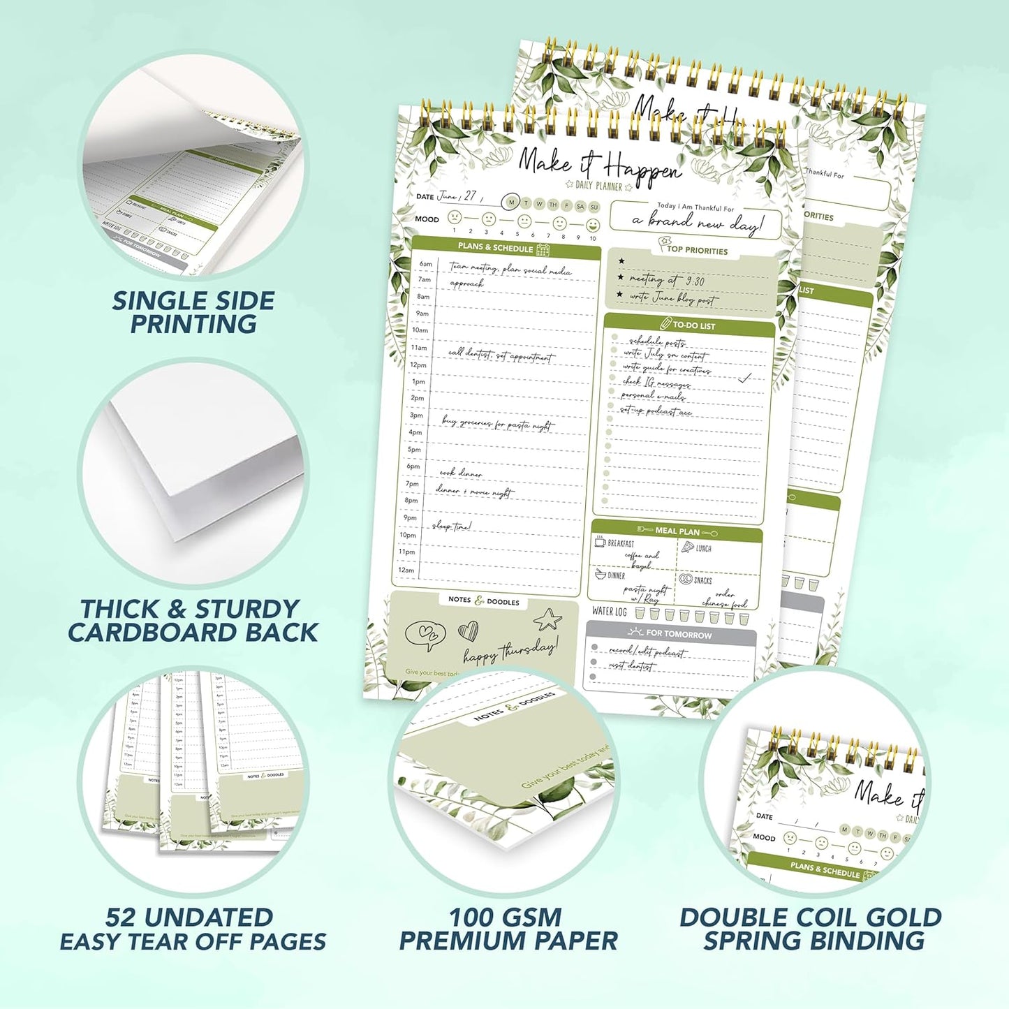 Decorably 52 Sheets Boho Celestial Undated Daily to Do List Notepad - 6.5x10" Spring-Bound Planner, Easy Tear-Off, for Schedule, Priorities, Agenda, Water Intake, Meals, Notes & Doodles - Home, Office