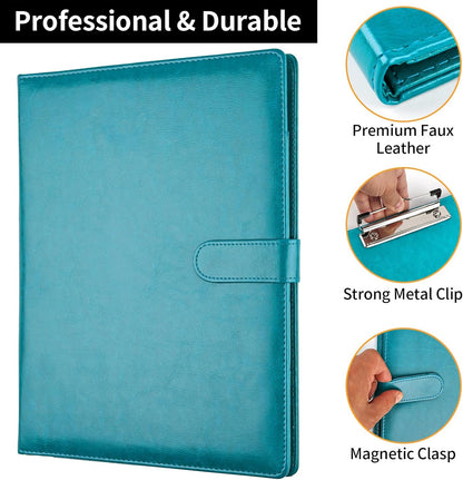 Professional Padfolio with Clipboard, Faux Leather Portfolio Folder Binder, Legal Pad Holder for A4 Letter Size Notepad, Resume, Writing Pad, Ideal Organizer for Business Office Conference, Black