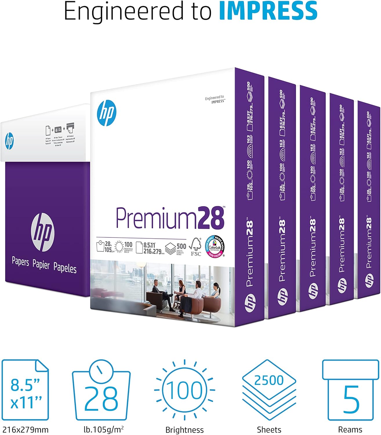 HP Printer Paper | 8.5 x 11 Paper | Premium 24 lb | 1 Ream - 500 Sheets | 100 Bright | Made in USA - FSC Certified | 112400R