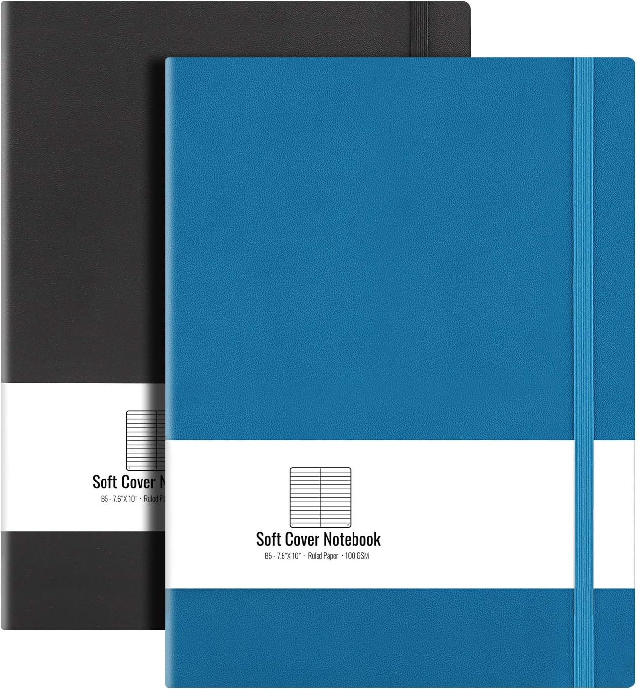 B5 College Ruled Notebook Softcover Journals(2-Pack)- AHGXG Large Composition Notebook 7.6 x 10 inch with Thick 100gsm Lined Paper, Total 408 Numbered Pages, Black Black