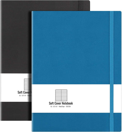 B5 College Ruled Notebook Softcover Journals(2-Pack)- AHGXG Large Composition Notebook 7.6 x 10 inch with Thick 100gsm Lined Paper, Total 408 Numbered Pages, Black Black