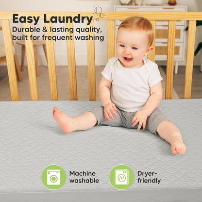 2-Pack Waterproof Crib Mattress Protector Cover Fitted - Quiet Baby Crib Mattress Pad Sheets, 52" x 28" Soft Quilted Cotton Baby Sheet, Machine Washable, Easy Fit, Durable (Soft White/Mavy)