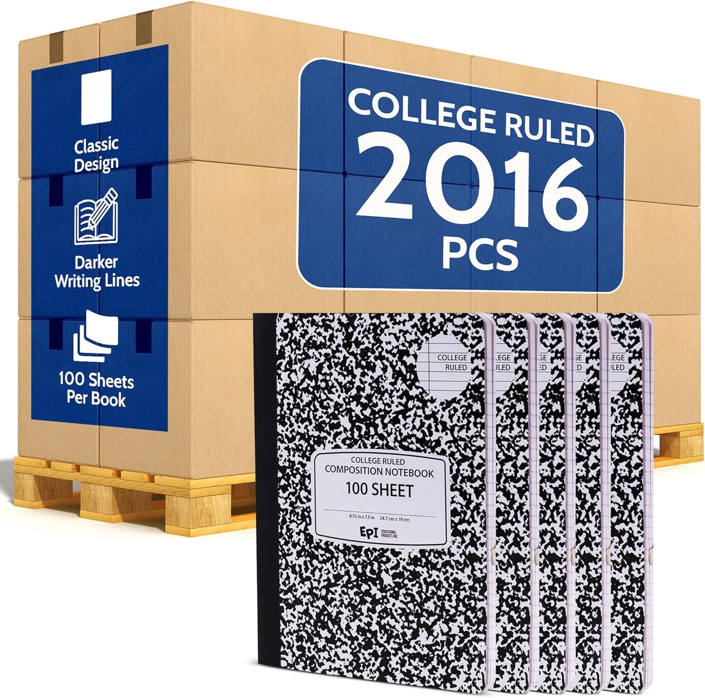 48 Pack - EPI Marble Hardcover Wide Ruled Composition Notebook | 200 Pages (100 Sheets), 9.75 x 7.5 in, Sturdy Sewn Binding | School, Office, Journaling, Notes