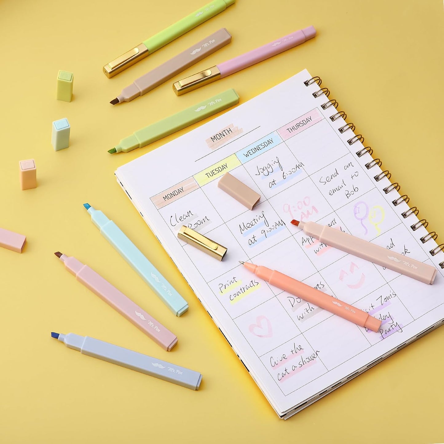 Mr. Pen- Aesthetic Highlighters and Ballpoint Pens No Bleed, 12 Pack, Pastel Colors, Bible Highlighters and Pens No Bleed, Fast Dry and No Smear for Bible Journaling, Planner, School Supplies