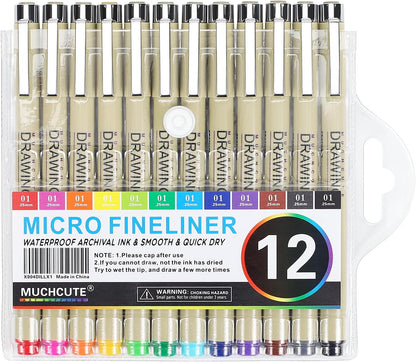 Muchcute Extra Fine Point Writing Pens:6 Black 0.25mm Ultra Thin Micron Pen 01 No Bleed Bible Journaling Study Supplies Annotation Smooth Waterproof Micro Line Tip Fineliner Gel Felt Ink Markers Stuff