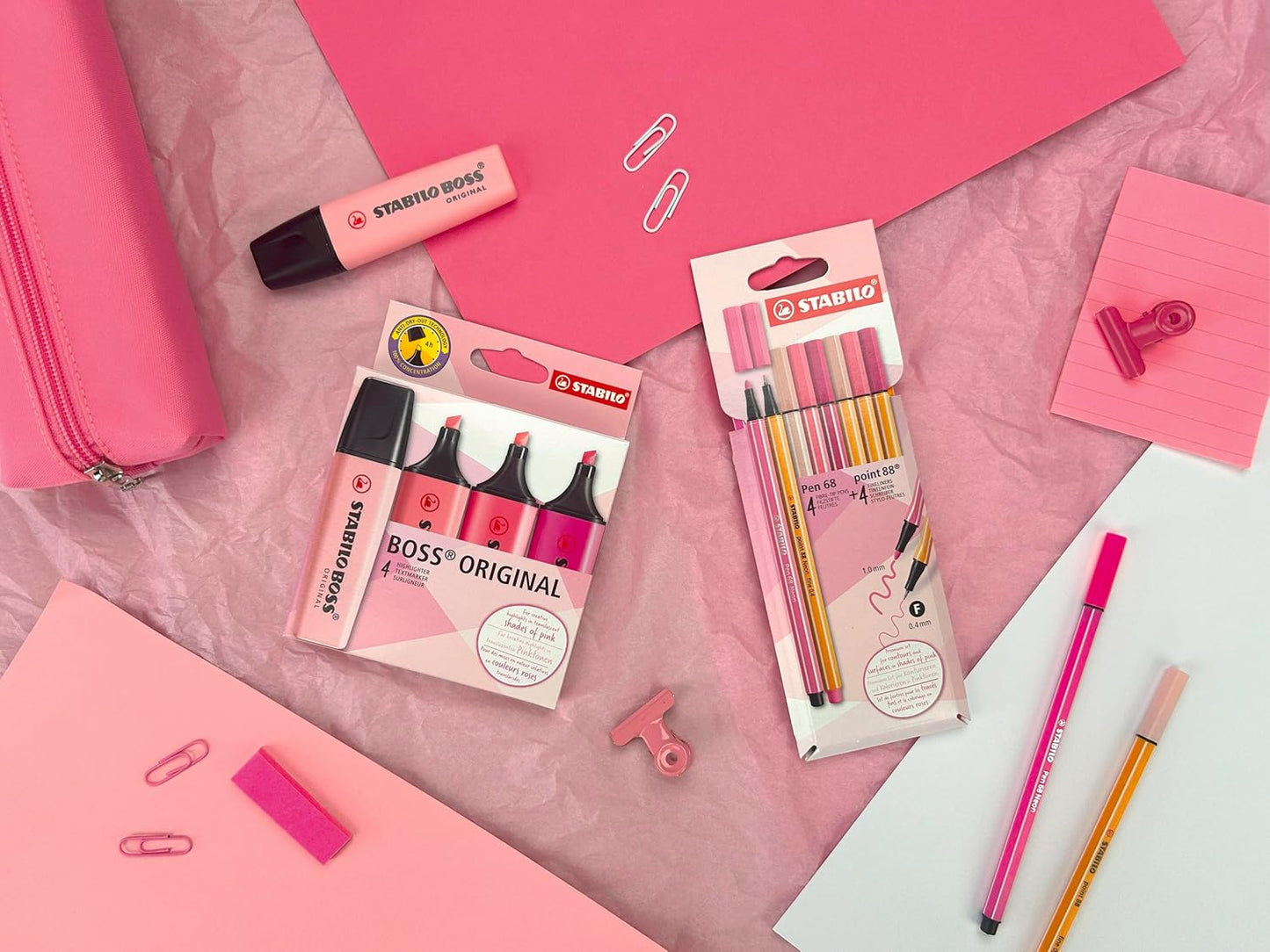 STABILO Premium Felt Tip Pens & Fineliner Pen 68 Point 88 - Shades of Pink - Pack of 8