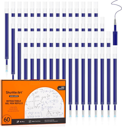 Retractable Gel Pen Refills, Shuttle Art 30 Pack Black Rollerball Gel Ink Pens Refills, Bulk Set, 0.7mm Fine Point for Writing Journaling Taking Notes School Office Home
