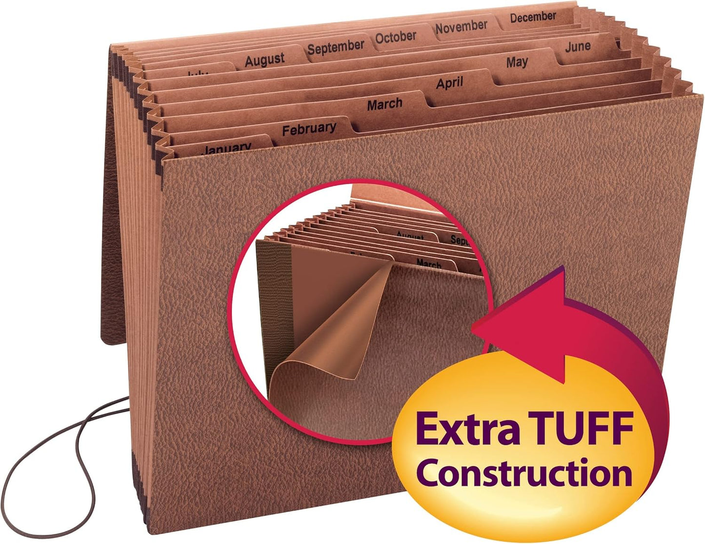 Smead TUFF Expanding File 21 Pockets, Alphabetic (A-Z), Flap and Cord Closure, Letter Size, Redrope (70318)